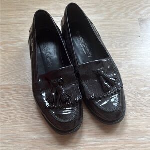 Brown Patent Leather Loafers with Tassels